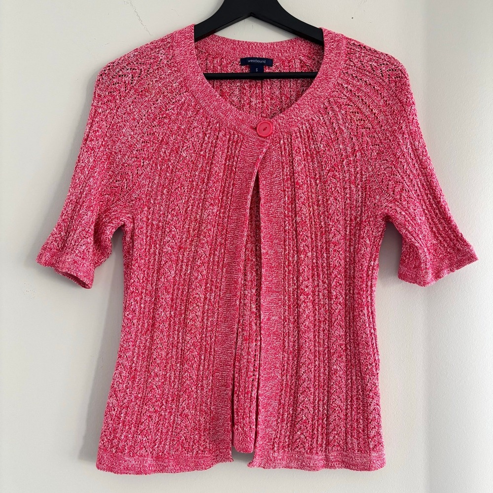 2000s Vintage Westbound Pink Cotton Cardigan 1/4 Sleeve Button Front Small